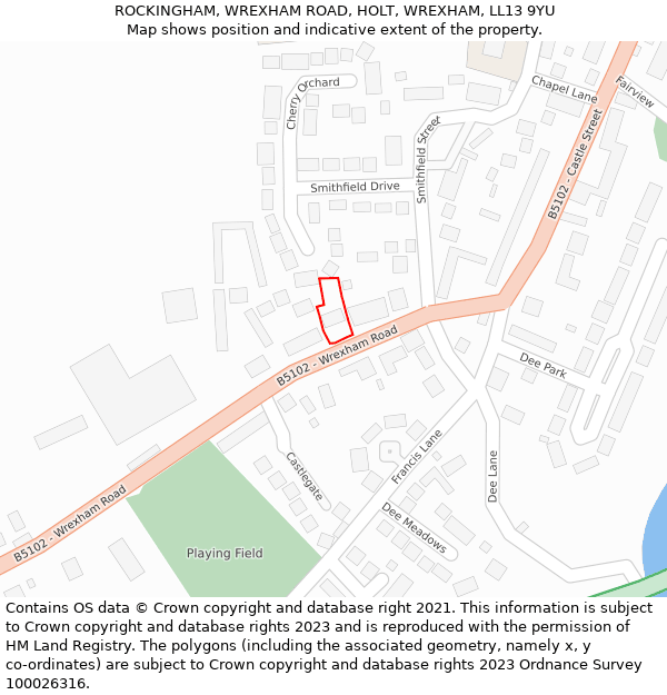 ROCKINGHAM, WREXHAM ROAD, HOLT, WREXHAM, LL13 9YU: Location map and indicative extent of plot