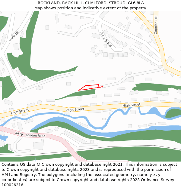 ROCKLAND, RACK HILL, CHALFORD, STROUD, GL6 8LA: Location map and indicative extent of plot