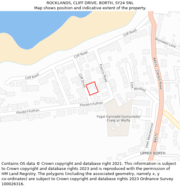 ROCKLANDS, CLIFF DRIVE, BORTH, SY24 5NL: Location map and indicative extent of plot
