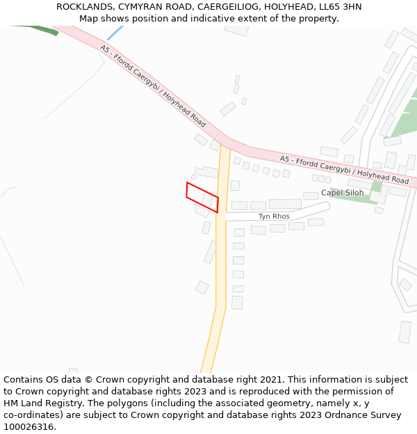 ROCKLANDS, CYMYRAN ROAD, CAERGEILIOG, HOLYHEAD, LL65 3HN: Location map and indicative extent of plot