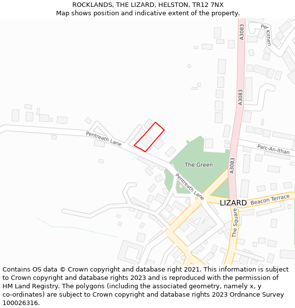 ROCKLANDS, THE LIZARD, HELSTON, TR12 7NX: Location map and indicative extent of plot