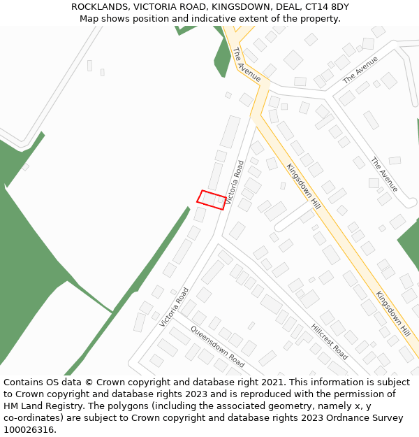 ROCKLANDS, VICTORIA ROAD, KINGSDOWN, DEAL, CT14 8DY: Location map and indicative extent of plot