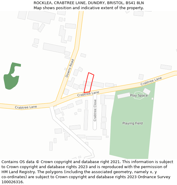 ROCKLEA, CRABTREE LANE, DUNDRY, BRISTOL, BS41 8LN: Location map and indicative extent of plot