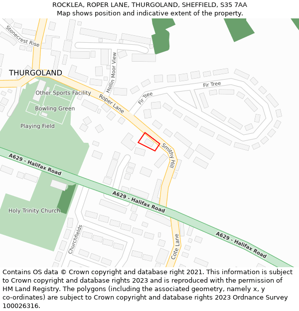 ROCKLEA, ROPER LANE, THURGOLAND, SHEFFIELD, S35 7AA: Location map and indicative extent of plot