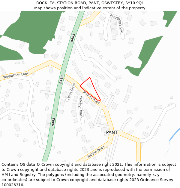 ROCKLEA, STATION ROAD, PANT, OSWESTRY, SY10 9QL: Location map and indicative extent of plot