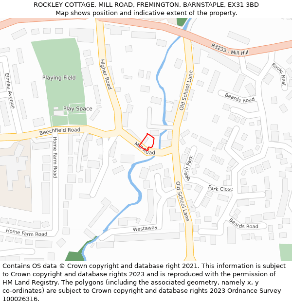 ROCKLEY COTTAGE, MILL ROAD, FREMINGTON, BARNSTAPLE, EX31 3BD: Location map and indicative extent of plot