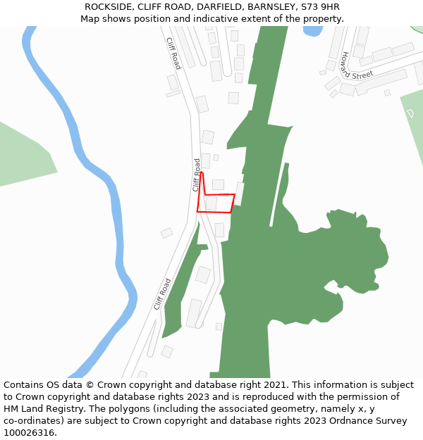 ROCKSIDE, CLIFF ROAD, DARFIELD, BARNSLEY, S73 9HR: Location map and indicative extent of plot