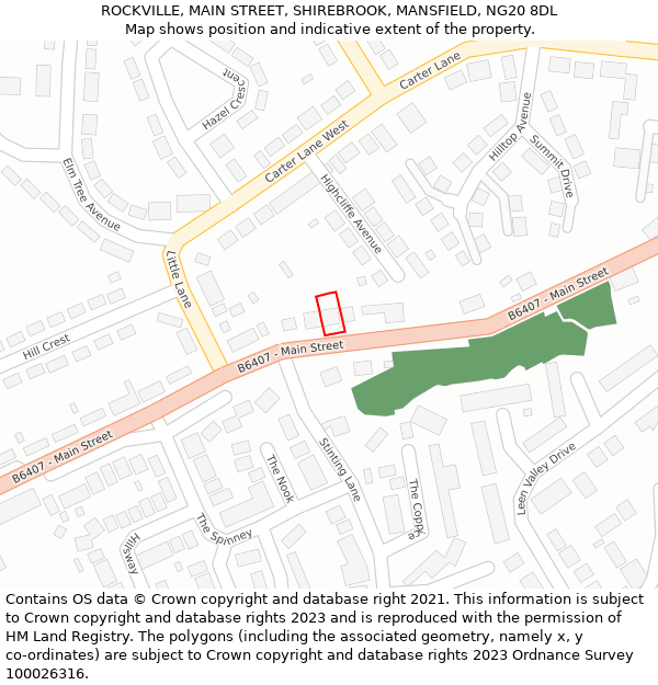 ROCKVILLE, MAIN STREET, SHIREBROOK, MANSFIELD, NG20 8DL: Location map and indicative extent of plot
