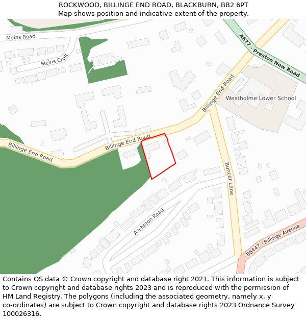 ROCKWOOD, BILLINGE END ROAD, BLACKBURN, BB2 6PT: Location map and indicative extent of plot