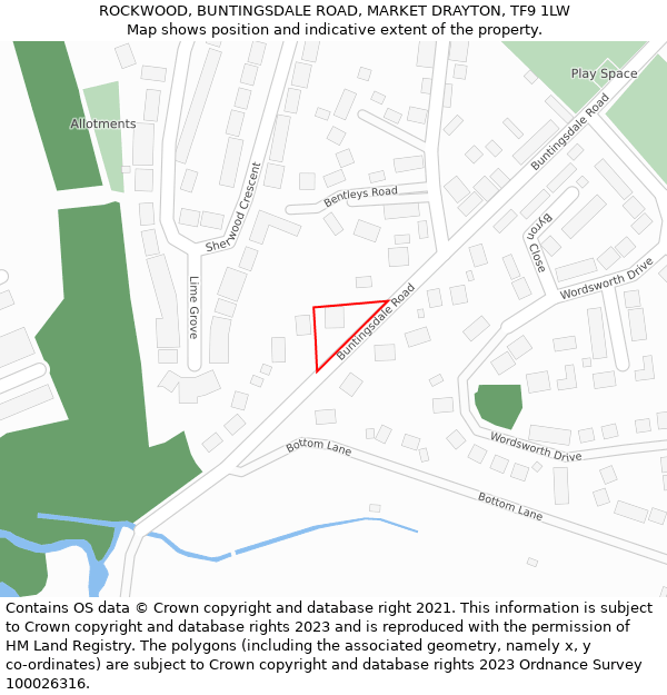 ROCKWOOD, BUNTINGSDALE ROAD, MARKET DRAYTON, TF9 1LW: Location map and indicative extent of plot