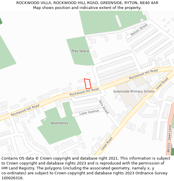 ROCKWOOD VILLA, ROCKWOOD HILL ROAD, GREENSIDE, RYTON, NE40 4AR: Location map and indicative extent of plot