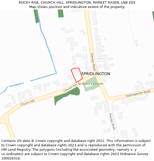 ROCKY RISE, CHURCH HILL, SPRIDLINGTON, MARKET RASEN, LN8 2DX: Location map and indicative extent of plot