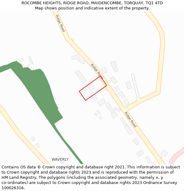 ROCOMBE HEIGHTS, RIDGE ROAD, MAIDENCOMBE, TORQUAY, TQ1 4TD: Location map and indicative extent of plot