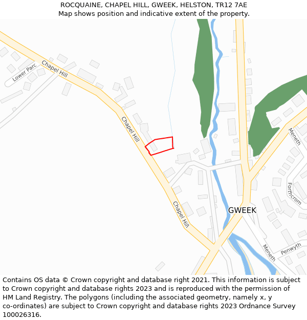 ROCQUAINE, CHAPEL HILL, GWEEK, HELSTON, TR12 7AE: Location map and indicative extent of plot