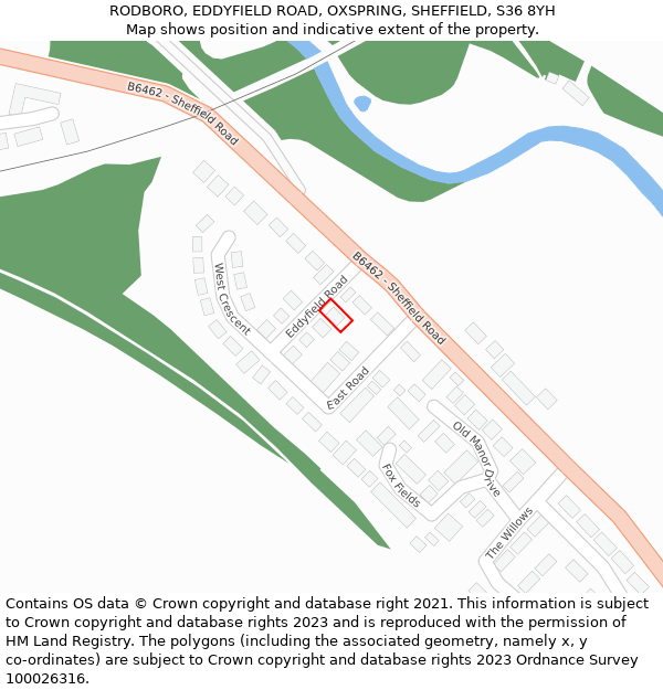 RODBORO, EDDYFIELD ROAD, OXSPRING, SHEFFIELD, S36 8YH: Location map and indicative extent of plot