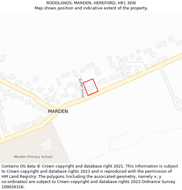 RODDLANDS, MARDEN, HEREFORD, HR1 3EW: Location map and indicative extent of plot