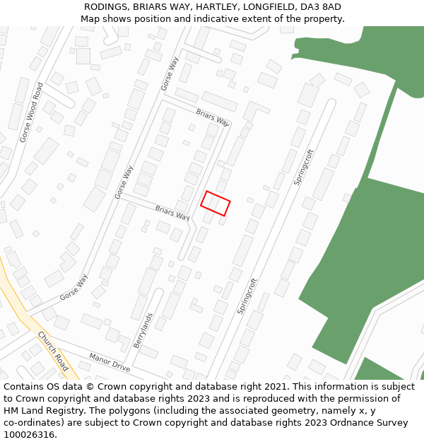 RODINGS, BRIARS WAY, HARTLEY, LONGFIELD, DA3 8AD: Location map and indicative extent of plot