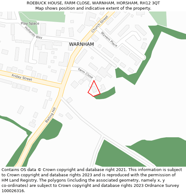 ROEBUCK HOUSE, FARM CLOSE, WARNHAM, HORSHAM, RH12 3QT: Location map and indicative extent of plot