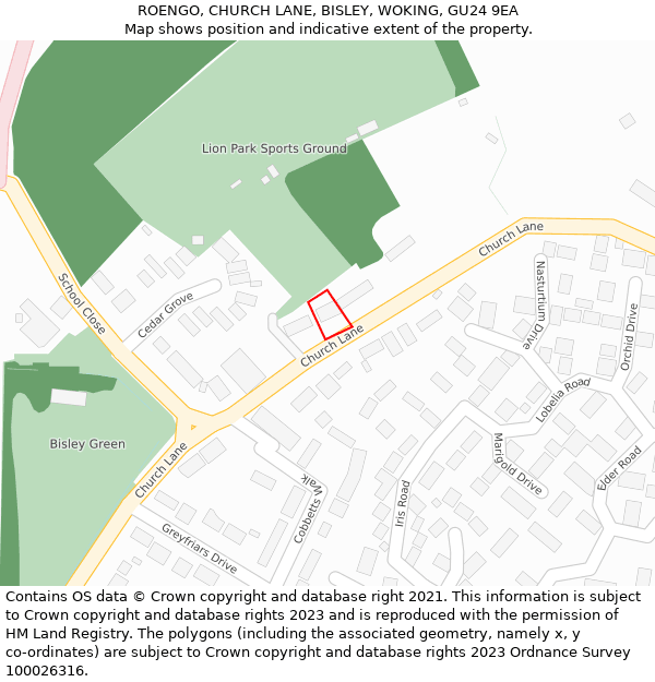 ROENGO, CHURCH LANE, BISLEY, WOKING, GU24 9EA: Location map and indicative extent of plot