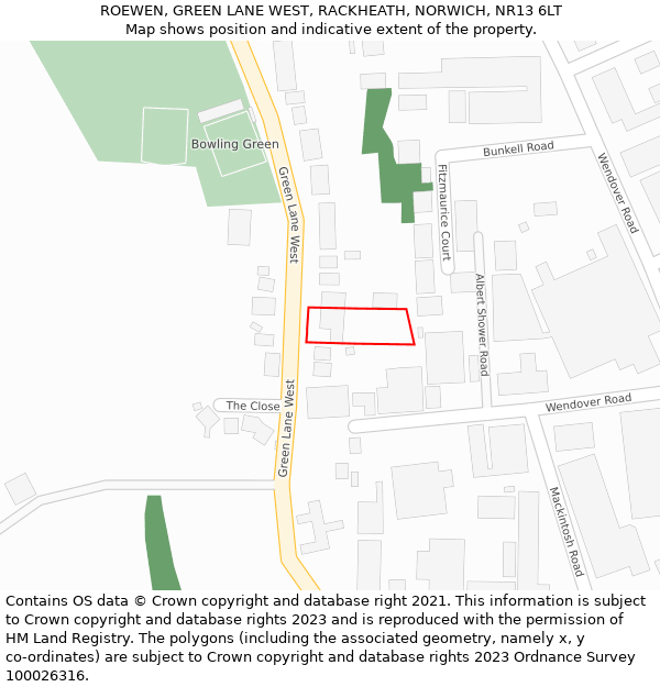 ROEWEN, GREEN LANE WEST, RACKHEATH, NORWICH, NR13 6LT: Location map and indicative extent of plot