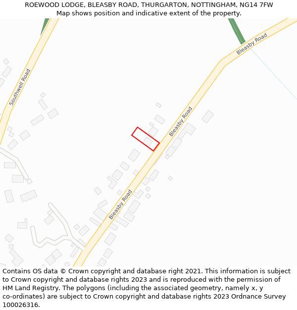 ROEWOOD LODGE, BLEASBY ROAD, THURGARTON, NOTTINGHAM, NG14 7FW: Location map and indicative extent of plot