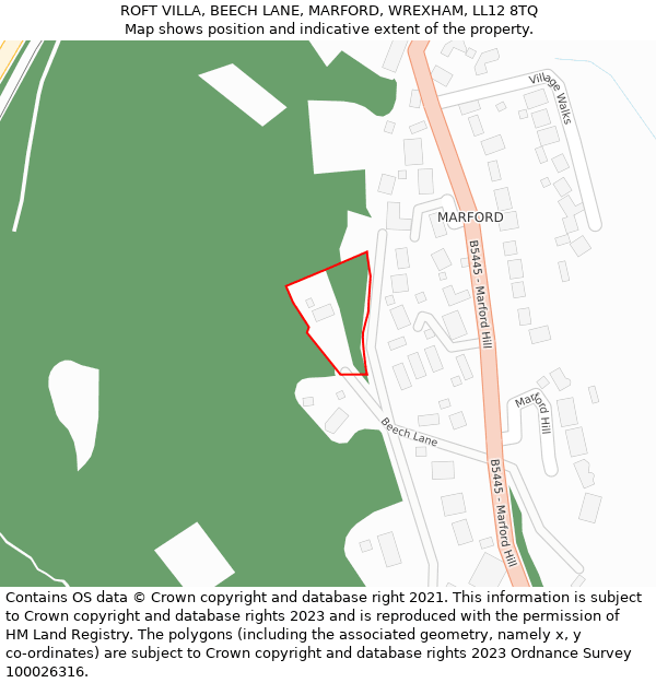 ROFT VILLA, BEECH LANE, MARFORD, WREXHAM, LL12 8TQ: Location map and indicative extent of plot