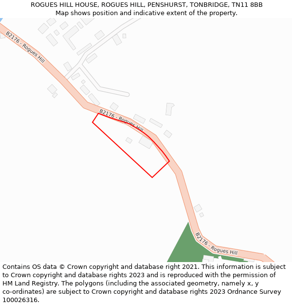 ROGUES HILL HOUSE, ROGUES HILL, PENSHURST, TONBRIDGE, TN11 8BB: Location map and indicative extent of plot
