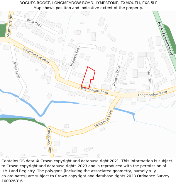 ROGUES ROOST, LONGMEADOW ROAD, LYMPSTONE, EXMOUTH, EX8 5LF: Location map and indicative extent of plot