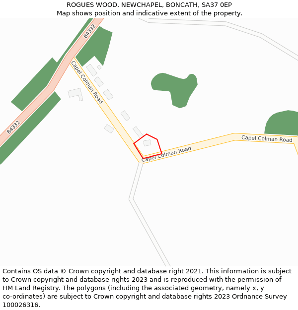 ROGUES WOOD, NEWCHAPEL, BONCATH, SA37 0EP: Location map and indicative extent of plot