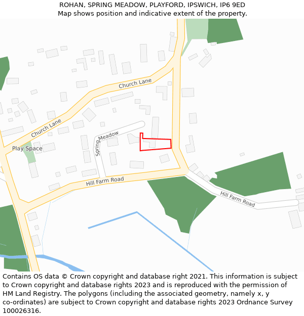 ROHAN, SPRING MEADOW, PLAYFORD, IPSWICH, IP6 9ED: Location map and indicative extent of plot