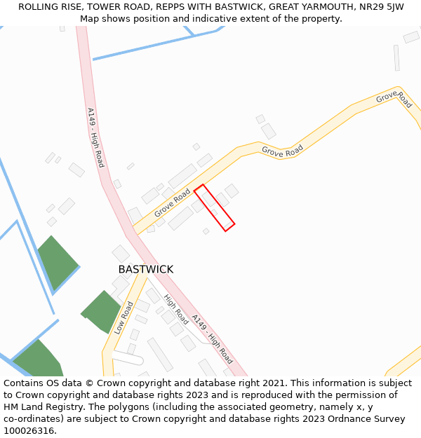 ROLLING RISE, TOWER ROAD, REPPS WITH BASTWICK, GREAT YARMOUTH, NR29 5JW: Location map and indicative extent of plot