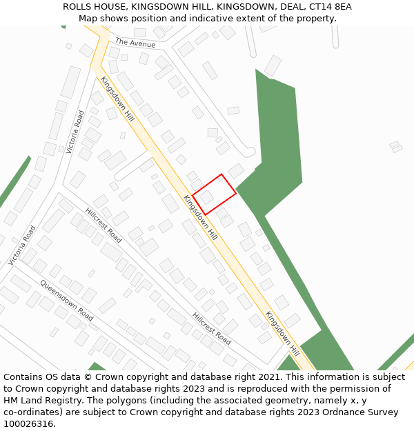 ROLLS HOUSE, KINGSDOWN HILL, KINGSDOWN, DEAL, CT14 8EA: Location map and indicative extent of plot