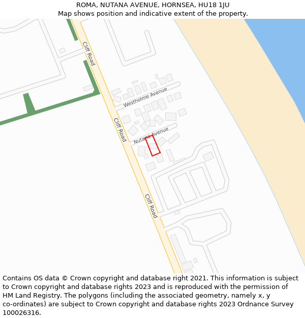ROMA, NUTANA AVENUE, HORNSEA, HU18 1JU: Location map and indicative extent of plot