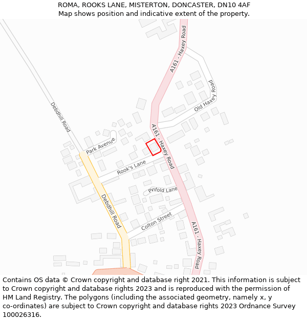 ROMA, ROOKS LANE, MISTERTON, DONCASTER, DN10 4AF: Location map and indicative extent of plot