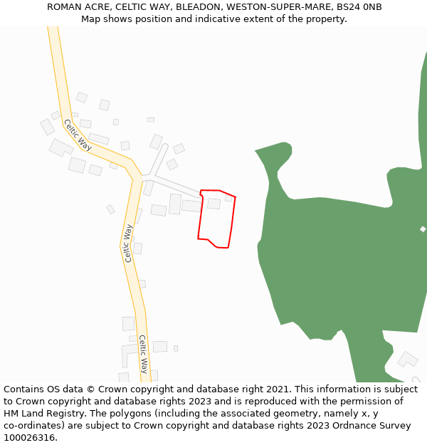 ROMAN ACRE, CELTIC WAY, BLEADON, WESTON-SUPER-MARE, BS24 0NB: Location map and indicative extent of plot