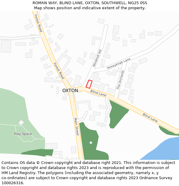ROMAN WAY, BLIND LANE, OXTON, SOUTHWELL, NG25 0SS: Location map and indicative extent of plot