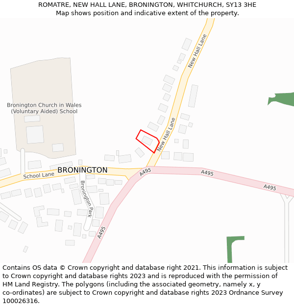 ROMATRE, NEW HALL LANE, BRONINGTON, WHITCHURCH, SY13 3HE: Location map and indicative extent of plot