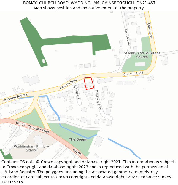 ROMAY, CHURCH ROAD, WADDINGHAM, GAINSBOROUGH, DN21 4ST: Location map and indicative extent of plot