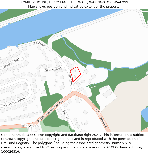 ROMILEY HOUSE, FERRY LANE, THELWALL, WARRINGTON, WA4 2SS: Location map and indicative extent of plot