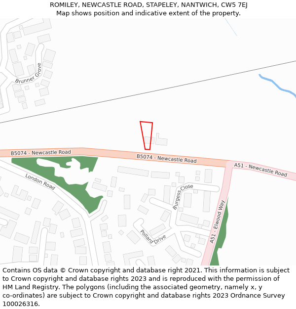 ROMILEY, NEWCASTLE ROAD, STAPELEY, NANTWICH, CW5 7EJ: Location map and indicative extent of plot