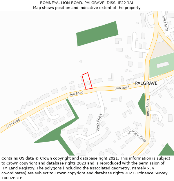 ROMNEYA, LION ROAD, PALGRAVE, DISS, IP22 1AL: Location map and indicative extent of plot