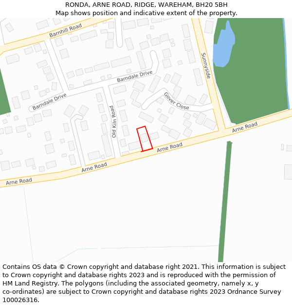 RONDA, ARNE ROAD, RIDGE, WAREHAM, BH20 5BH: Location map and indicative extent of plot