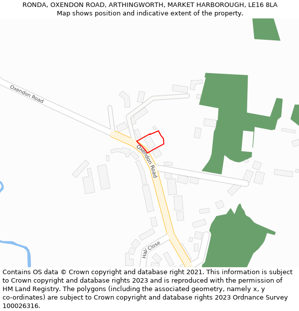 RONDA, OXENDON ROAD, ARTHINGWORTH, MARKET HARBOROUGH, LE16 8LA: Location map and indicative extent of plot