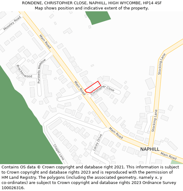 RONDENE, CHRISTOPHER CLOSE, NAPHILL, HIGH WYCOMBE, HP14 4SF: Location map and indicative extent of plot