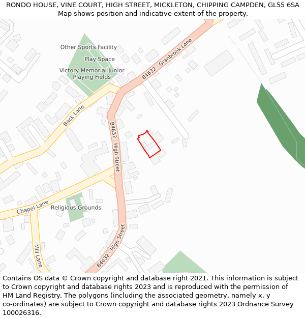 RONDO HOUSE, VINE COURT, HIGH STREET, MICKLETON, CHIPPING CAMPDEN, GL55 6SA: Location map and indicative extent of plot
