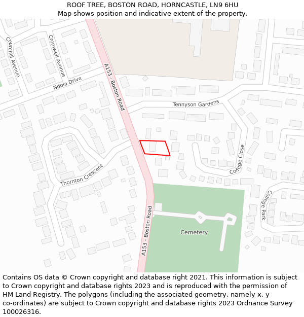 ROOF TREE, BOSTON ROAD, HORNCASTLE, LN9 6HU: Location map and indicative extent of plot