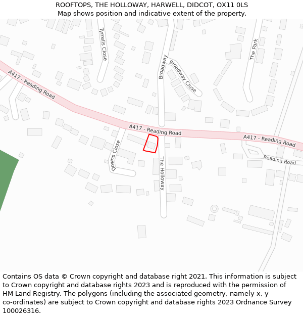 ROOFTOPS, THE HOLLOWAY, HARWELL, DIDCOT, OX11 0LS: Location map and indicative extent of plot