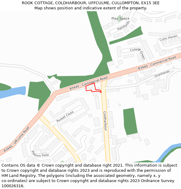 ROOK COTTAGE, COLDHARBOUR, UFFCULME, CULLOMPTON, EX15 3EE: Location map and indicative extent of plot