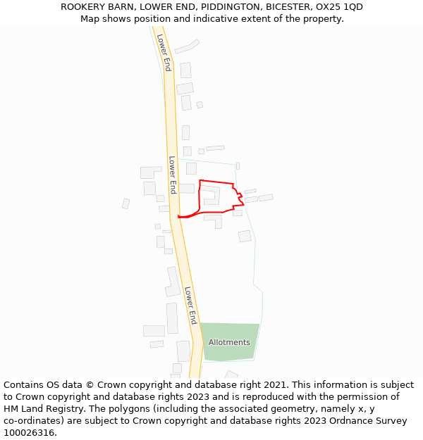 ROOKERY BARN, LOWER END, PIDDINGTON, BICESTER, OX25 1QD: Location map and indicative extent of plot
