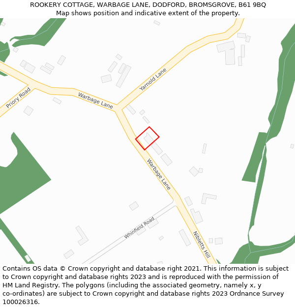 ROOKERY COTTAGE, WARBAGE LANE, DODFORD, BROMSGROVE, B61 9BQ: Location map and indicative extent of plot
